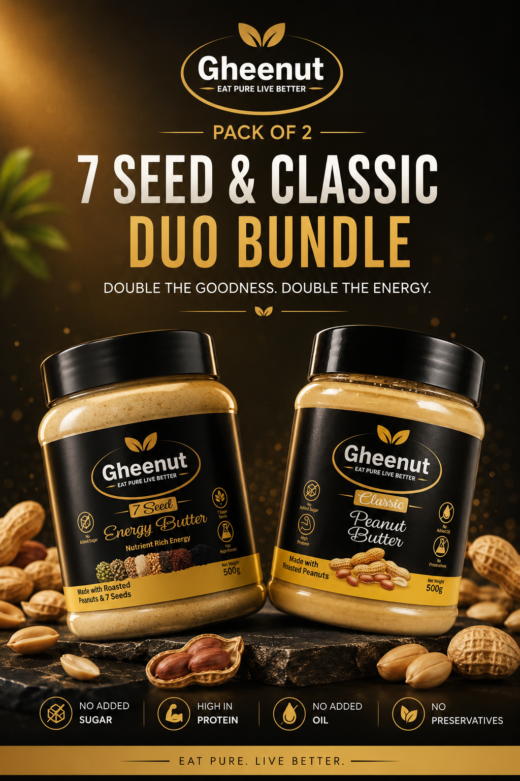 7 Seed Energy Butter & Classic Peanut Butter Duo Bundle (2 × 500g)