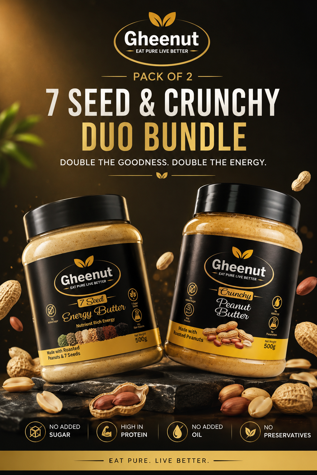 7 Seed & Crunchy Peanut Butter Duo Bundle (2 × 500g)