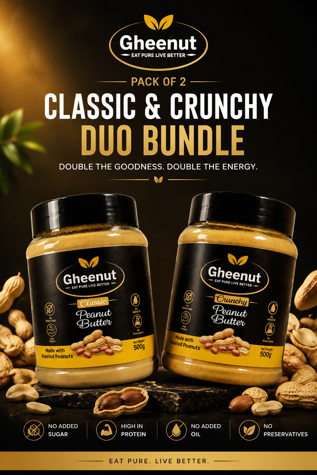 Classic & Crunchy Peanut Butter Bundle Pack (2 × 500g)